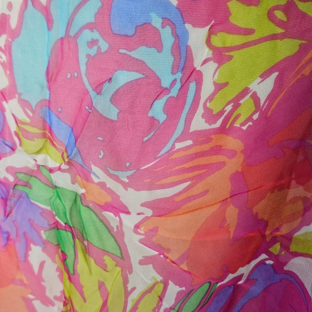 Jones New‎ York Silk Scarf 35x35 Fuchsia Pink Floral Watercolor Japan Wrap